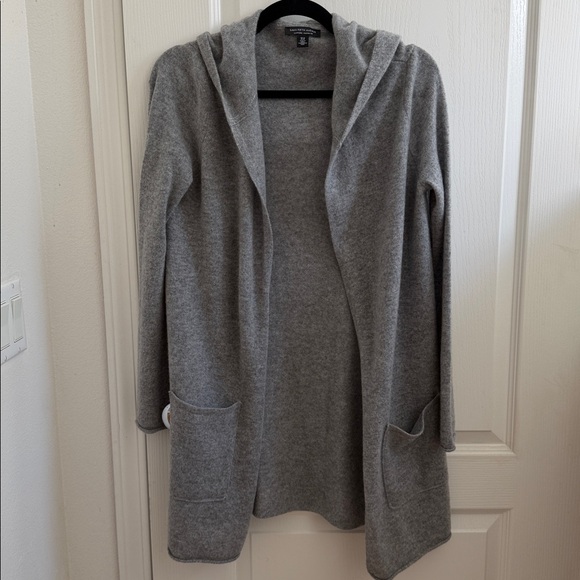 Saks Fifth Avenue Sweaters - NEW Saks Fifth Avenue Gray Hooded 100% cashmere long Cardigan
